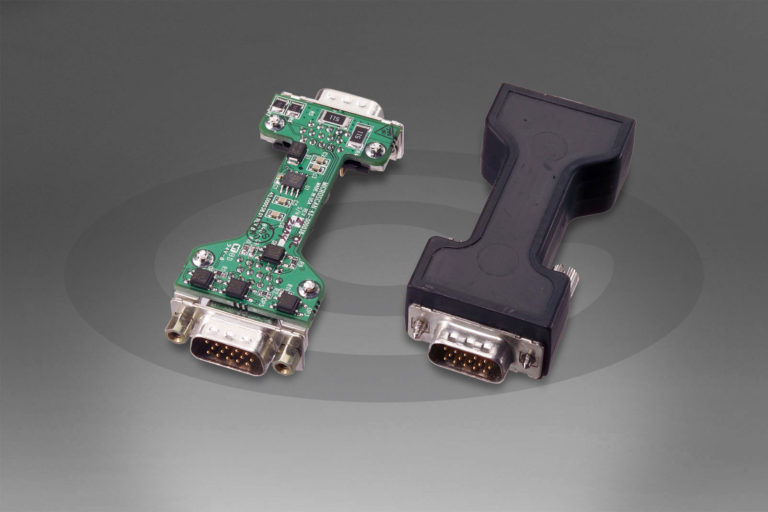 Cavist Overmolded PCBA with two sealed DB Connectors. Low pressure molding process safely encapsulates a fully populated circuit board with damaging SMT components or reflowing any solder. The result is ruggedized and capable of withstanding shock, vibration, and more.